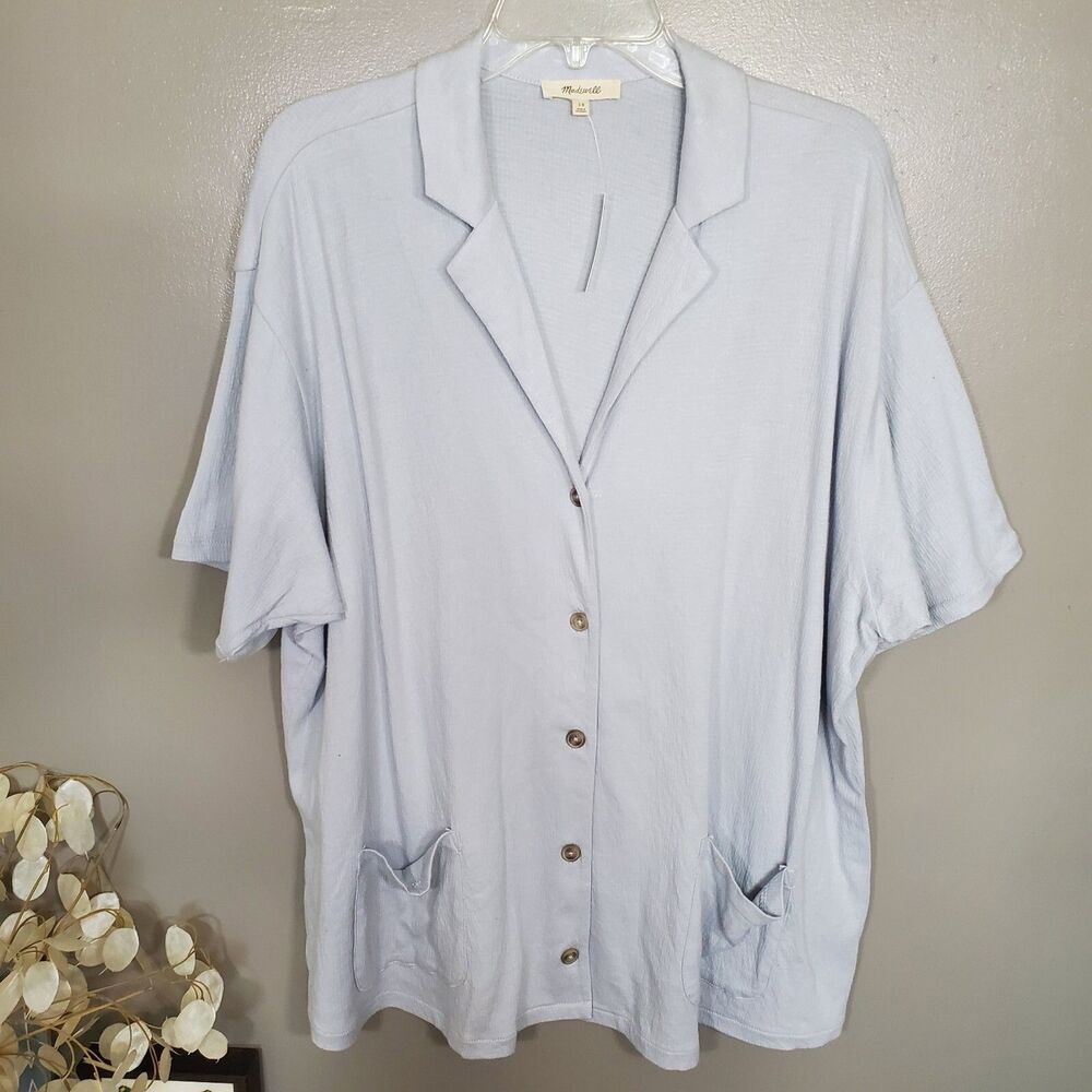 Madewell Camp Shirt Womens Size 1X Knit Lightspun Light Blue Button Up New NF804 - Picture 2 of 11
